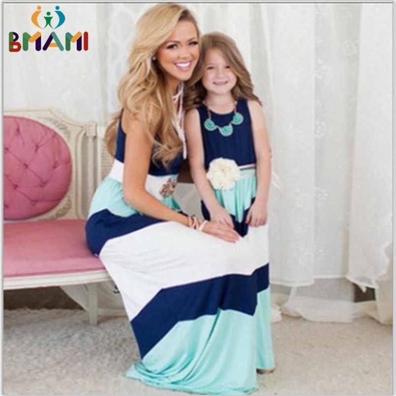 

Mother Daughter Dress Family Matching Clothes Striped Mom And Look Outfits Kids Parent Child 220614