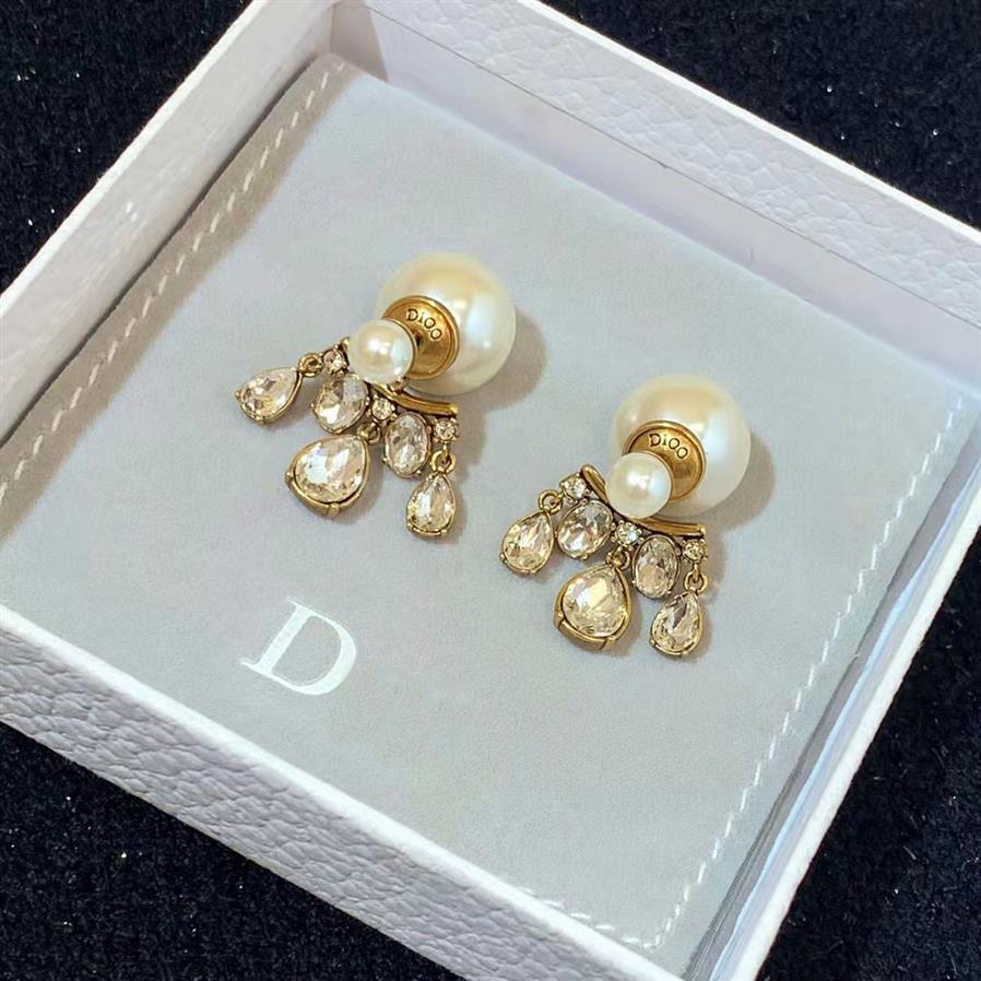 

2021 brand designer earrings with diamonds crystals pearls classic letter earrings women's high-quality jewelry275q