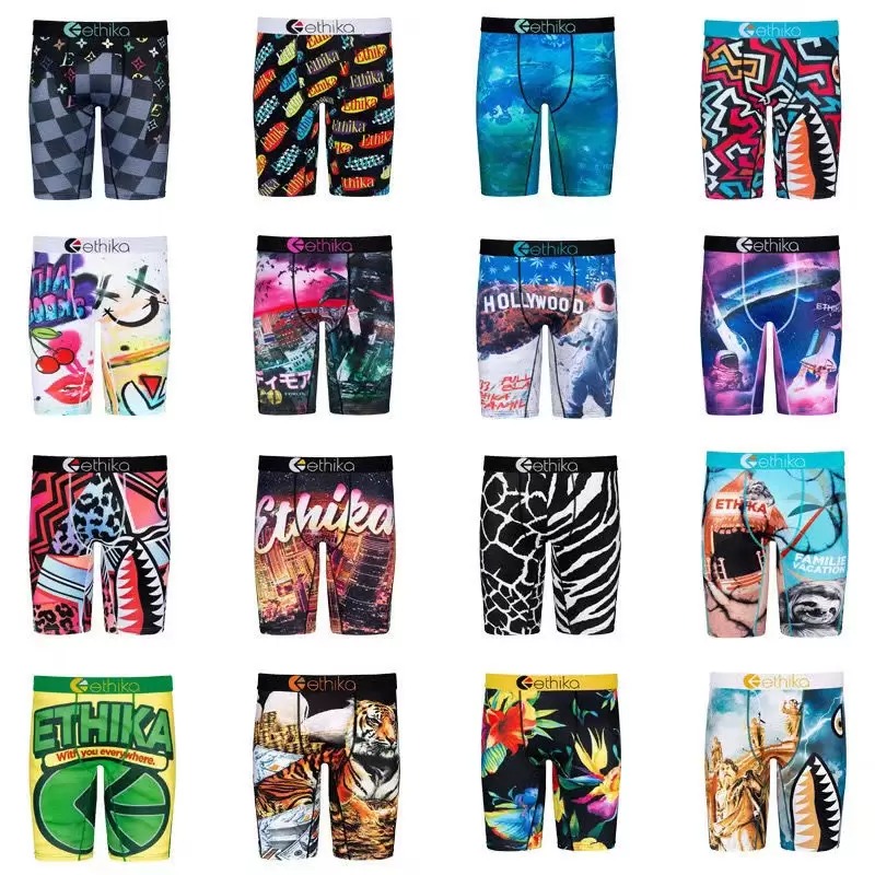 

3/6/9 Pcs Mens Ethika Underpants Ethikas Boxers Swimtrunks Printed Trendy Hip Hop Sports Shorts Underwears Random Style Quick Dry Beach, Extra shipping cost