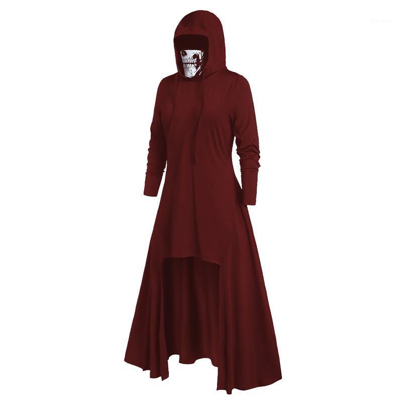 

Casual Dresses Y2k Dress Gothic Long Sleeve Women Mask Skull Pullover Hooded Tops Blouse Halloween Large Plus Size Medieval Retro Robe, Black