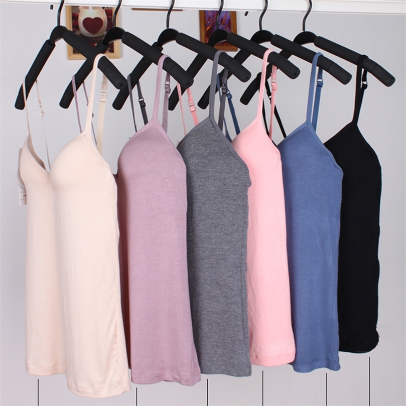 Sold Fashion Women Camisole With Built In Shelf Bra Adjustable Spaghetti Strap Vest White Soft Tank Casual Top Nude Lady 220607