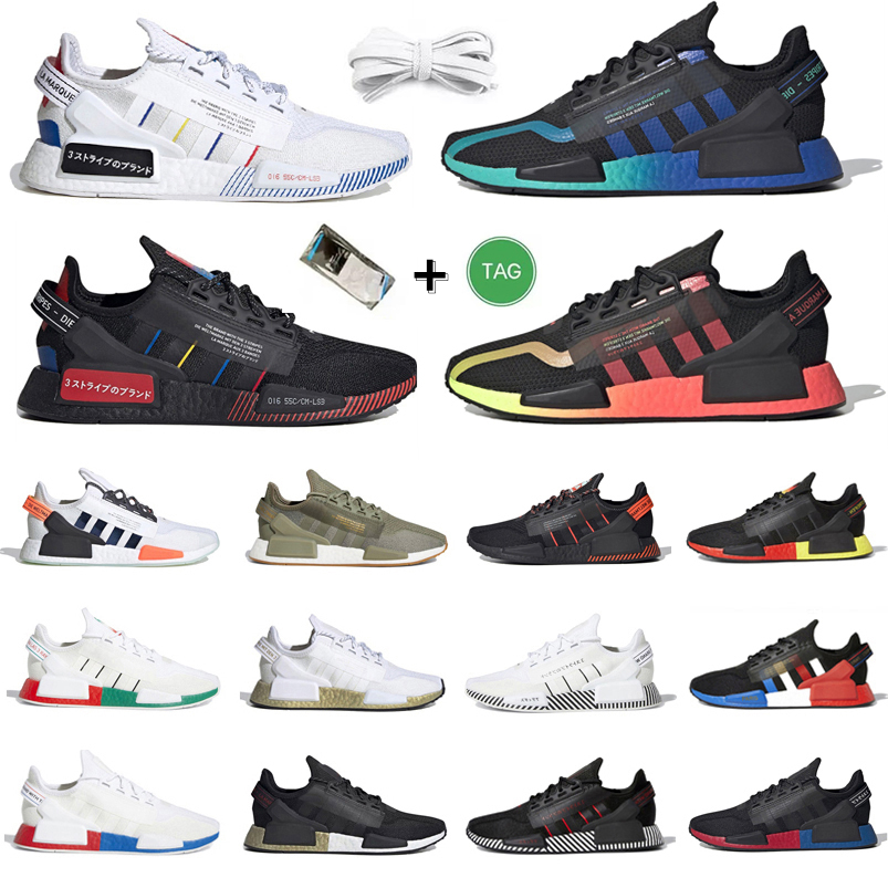 

R1 V2 men women Running Shoes Sneaker Dazzle Camo Japanese Core Black White Olive Green Aqua Tones Blue Gradient Speckled Munich Carbon mens trainers Sports Sneakers, Color#1