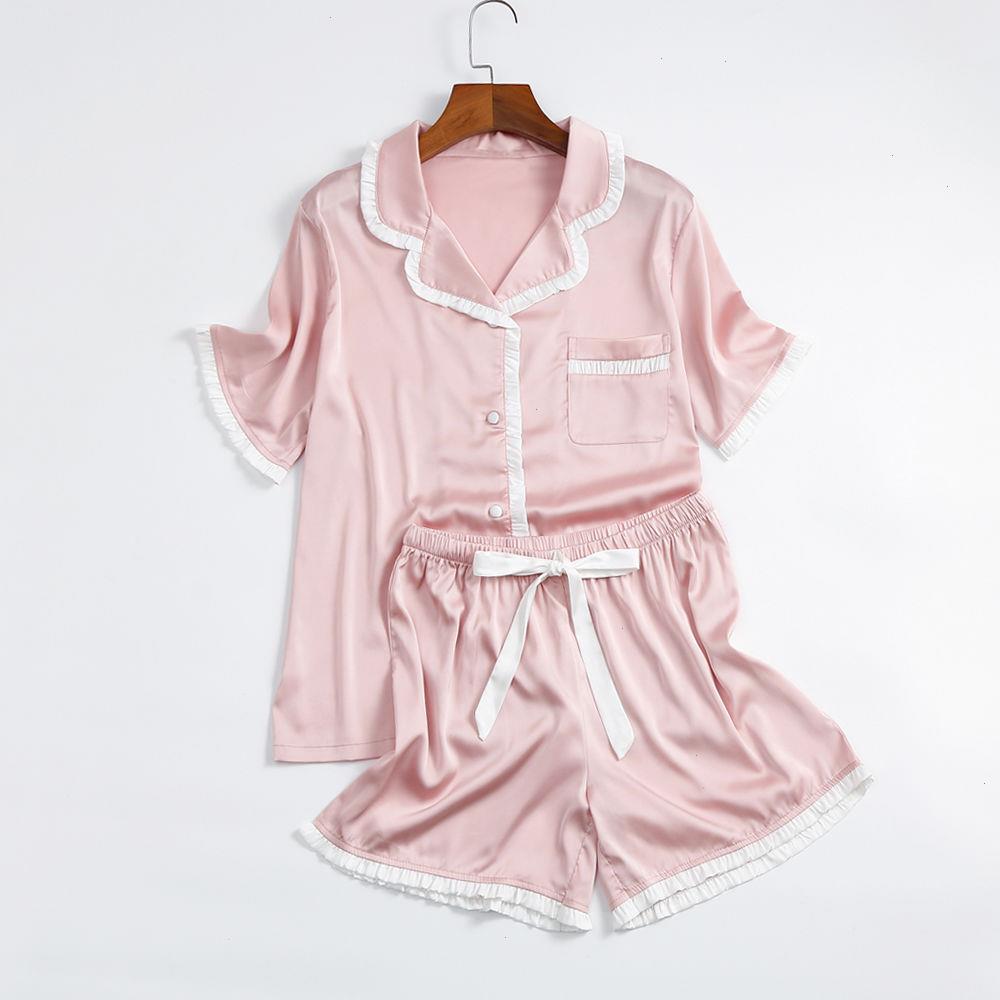

Silk Pajamas Womens Sleepwear Summer Short-sleeved Thin Korean Version Sweet Girl Temperament Ice Home Service Suit Loungewear