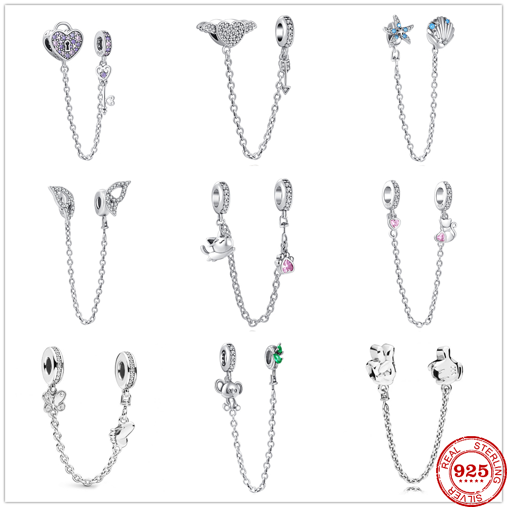 925 Perles de charme en argent pelle étincelante Sparkle Sparkle Butterfly Chain de sécurité Perle Fit Charms Bracelet Brick Bijoux Accessoires
