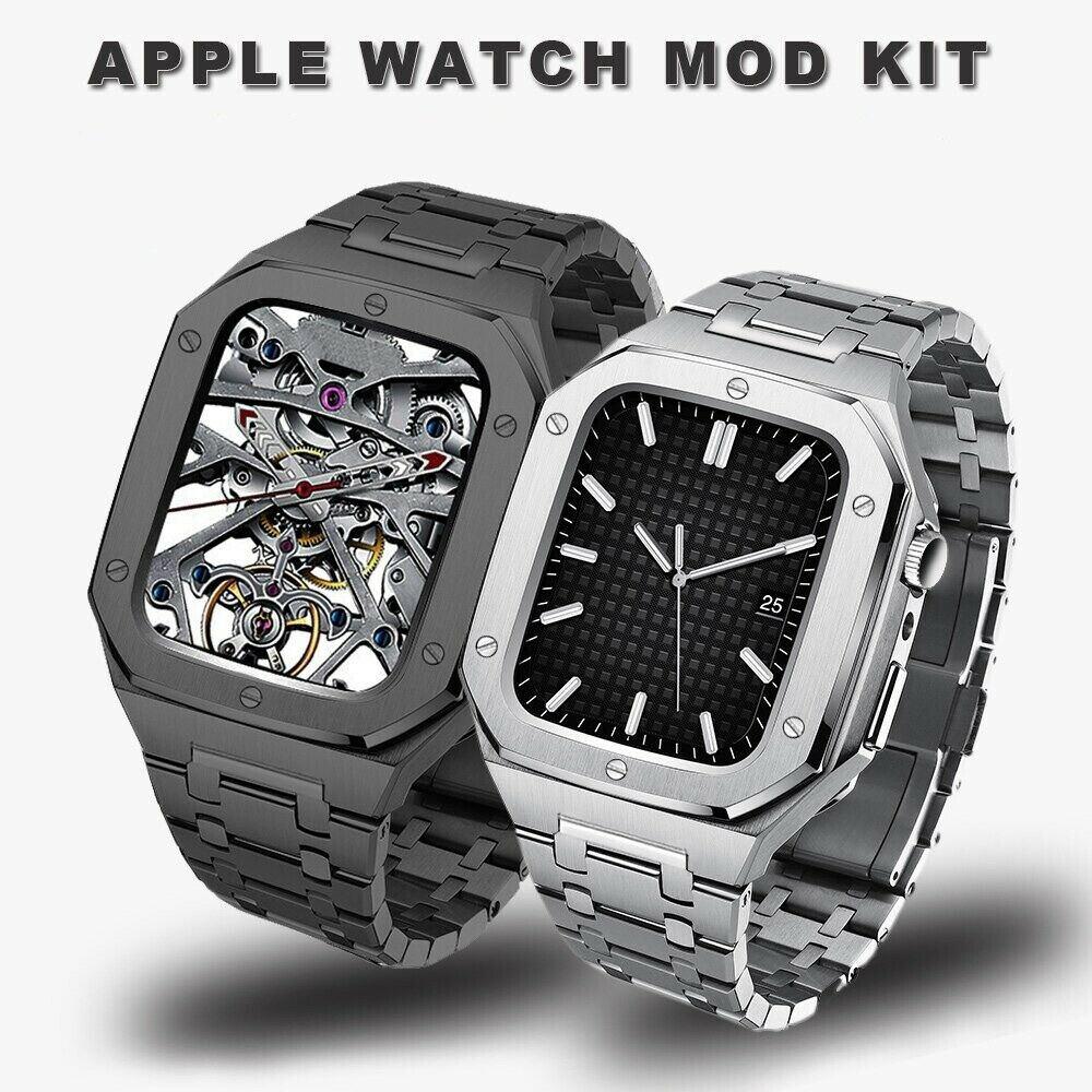 

for Apple Watch Cases Luxury Premium Stainless Steel AP Modification Kit Protective Case Band Strap Cover iwatch 44mm 45mm, 4 kinds color