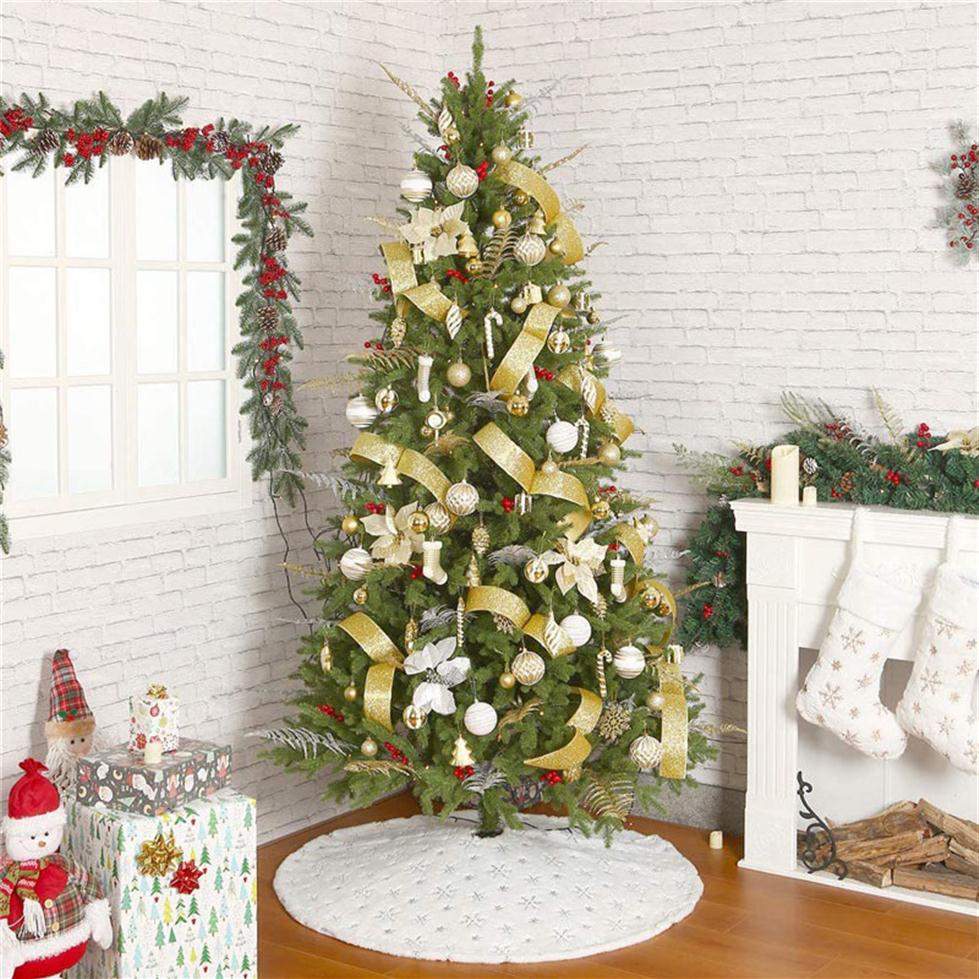 

Christmas Tree Ornament White Embroidered Snowflake Tree Skirt White Plush Sequin Sequin Embroidered 90cm Christmas Tree Skirt3010