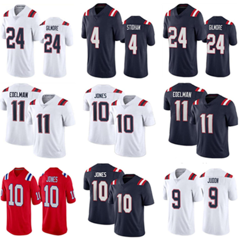2022 Vente chaude NCAA Hommes Football Porter 10 Mac Jones # 11 Julian Edelman 9 Matt Judon 24 Stephon Gilmore 4 Jerrett Stidham Jersey