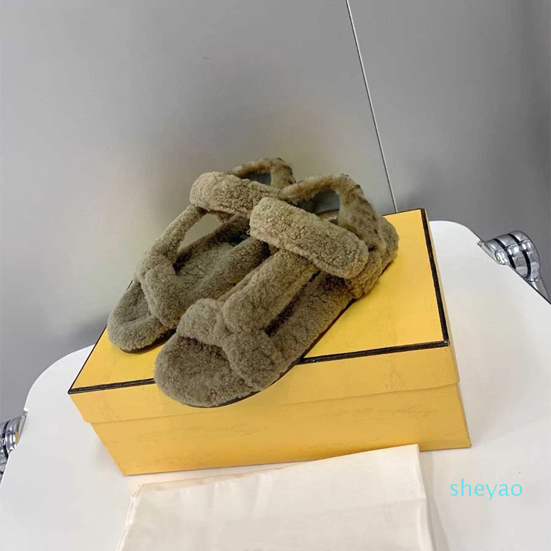 

Designer Brand Fur Sandals Winter Celebrity Street Fashion Buckle Strap Beach Shoes Autumn Natural Puffy Fur Shoes Women Sandals2022, Black