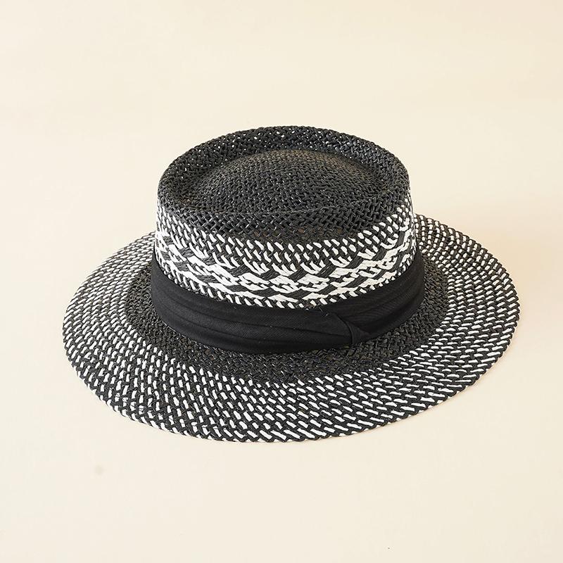

Berets Brand Design Women Straw Hats 2022 Summer Panama Wide Brim Jazz Cap Beach Sunscreen Caps Ladies Ethnic Simple Flat Top HatBerets, Brown