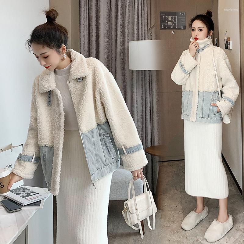 

Winter Women' Jean Jackets Fashion Trends Casual Youth Denim Patchwork Long Sleeve Loose Slim Warm Coats, Black