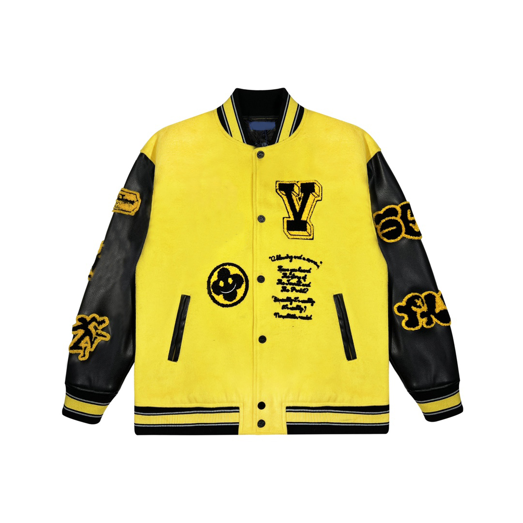 

2022 Men Women Designers Jackets Leather joint sleeves Cheetah towel embroidery baseball Man Fashion Streetwear black yellow -XL