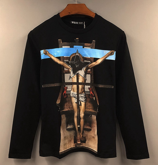 

European American Fashion Men Women Designer Cross Slim Round Neck Long Sleeved T-Shirt Bottoming Shirt High Quality Student Cotton Breathable Sports Shirt, Black