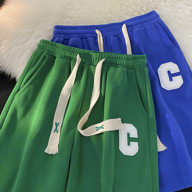 

2022 Summer Men's Embroidered Casual Cotton Printed Jogger Shorts Elastic Waist Multi-pocket Cargo Loose Beach Shorts M-2XL 0613, Grey