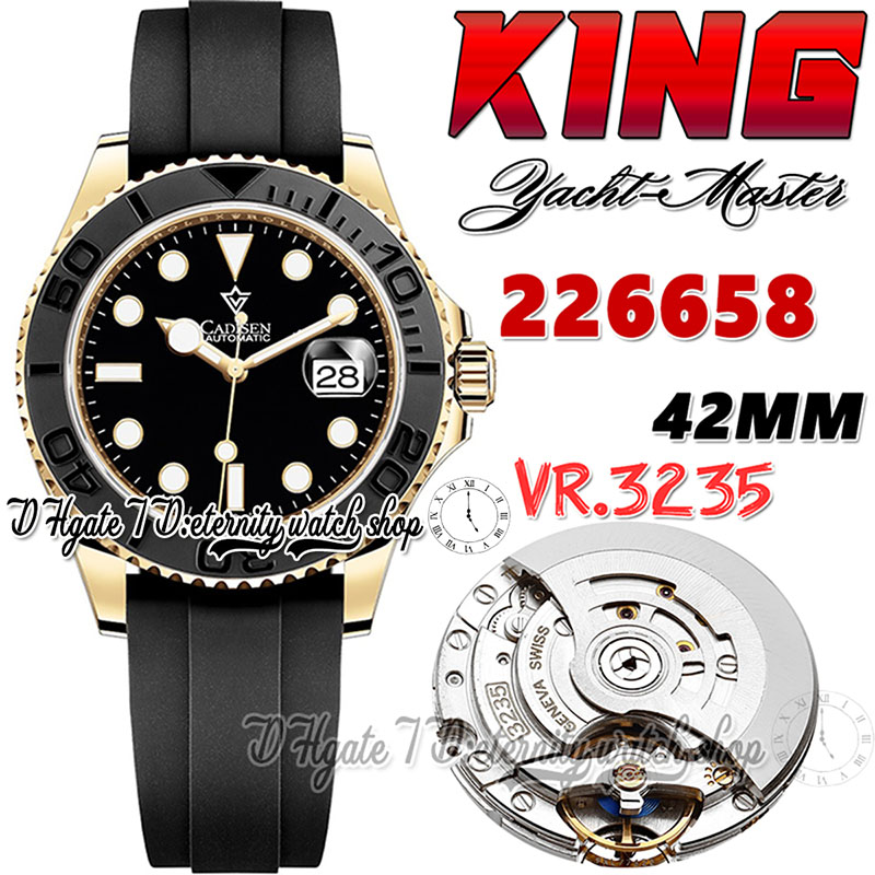 

KINGF Y-M king226658 Cal.3235 VR3235 Automatic Mens Watch 42MM CLEAN Ceramic Bezel Black Dial Luminous Markers 904L Steel Gold Case Rubber Strap eternity Watches, Watch waterproof cost