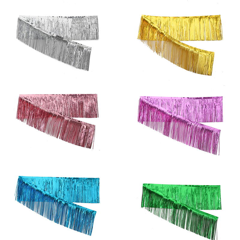 

2.75M Foil Tinsel Banner Party Decorations Anniversaire Wedding Decoration Birthday Party Backdrop Easter Tassel Foil Curtain, As described