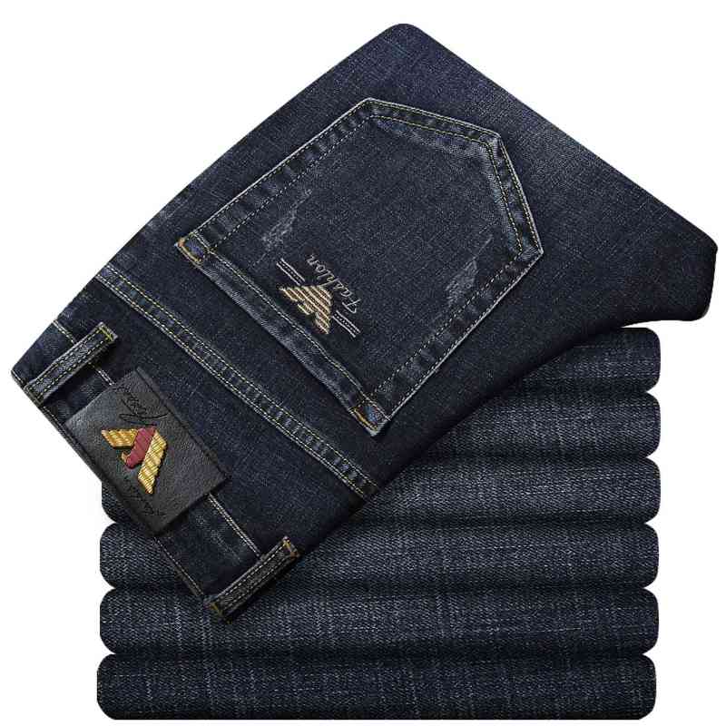 Brand Big Spring and Summer Thin Jeans Men's Straight Elastic Youth Middle Waist Washed Busin Casual Pants Trend