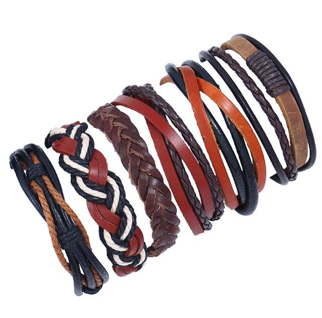 

fashion Series Men woman cowhide Bracelet DIY Beaded Strands black brown Multiple shares Braid Combination suit Bracelet 6styles/1set