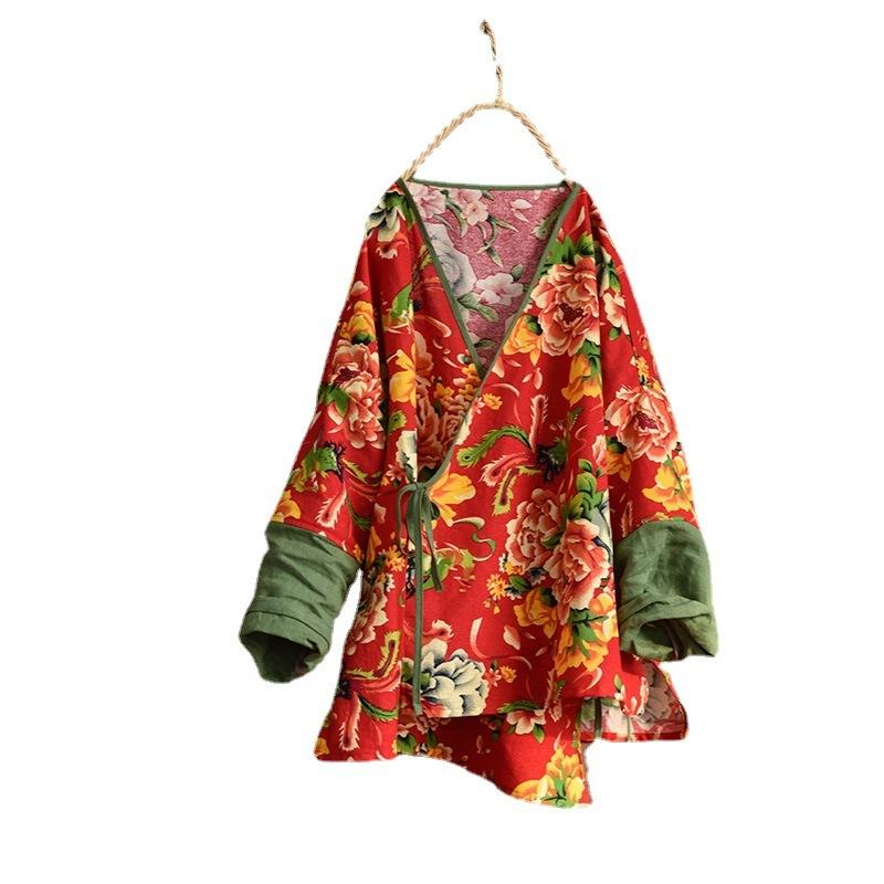 

Women's Jackets Women Kimono Open Chinese Style Print Long Sleeve Thin Coats Retro V-Neck Cotton Spring Autumn Cardigan OuterwearWomen's