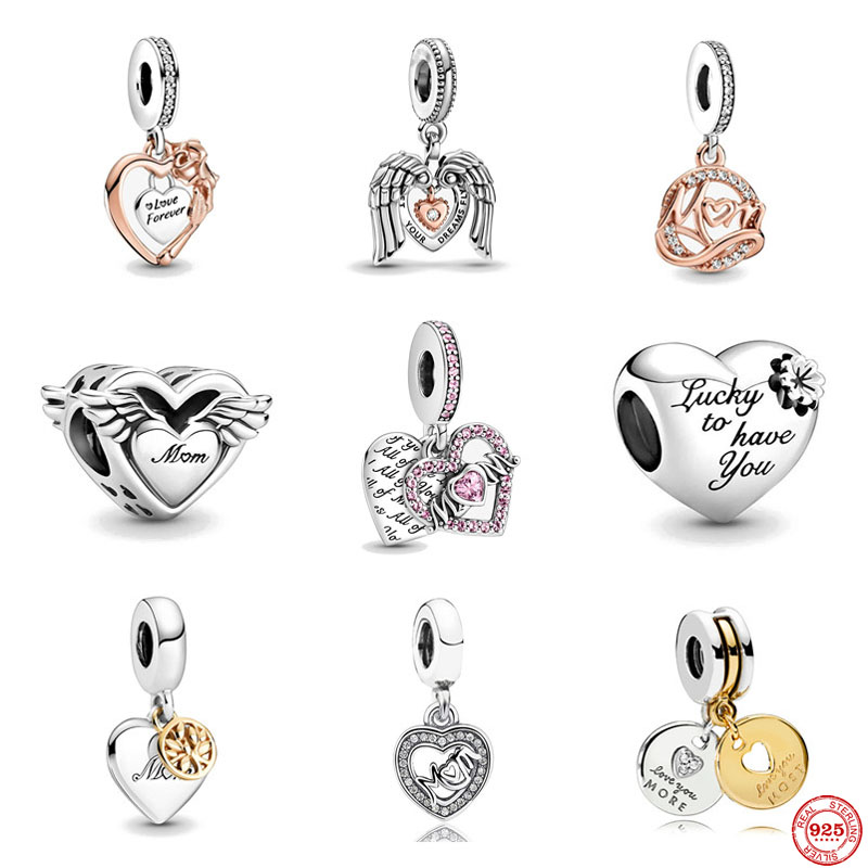 925 Sterling Silver Dangle Charm MUM Two-tone Family Tree Beads Bead Fit Pandora Charms Bracelet DIY Jewelry Accessories