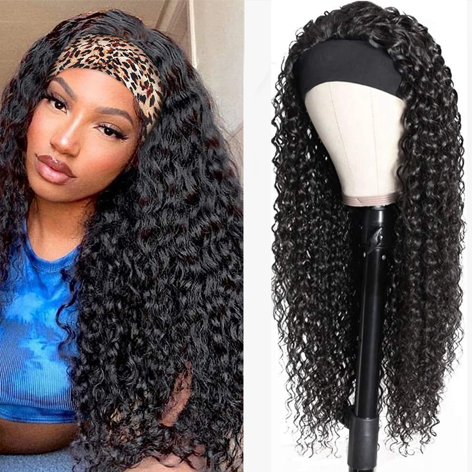 

LX Brand Deep Wave Scalf Headband Wig Human Hair Wigs for Black Woman Glueless Full Machine Loose Curly Wave Brazilian Hair HeadBand Wigfact, Natural color