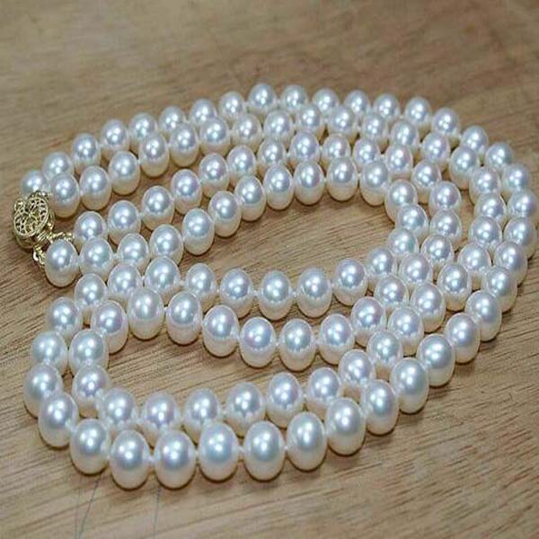 

2share AAA 8-9mm natural Akoya white pearl necklace 18inch 14K