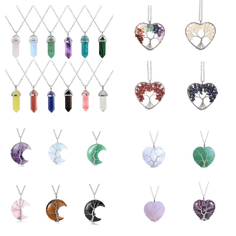 

Chains Classic Colorfully DIY Natural Stone Tree Of Life Pendants Necklace For Women Crystal Choker Wedding Jewelry Anniversary GiftsChains