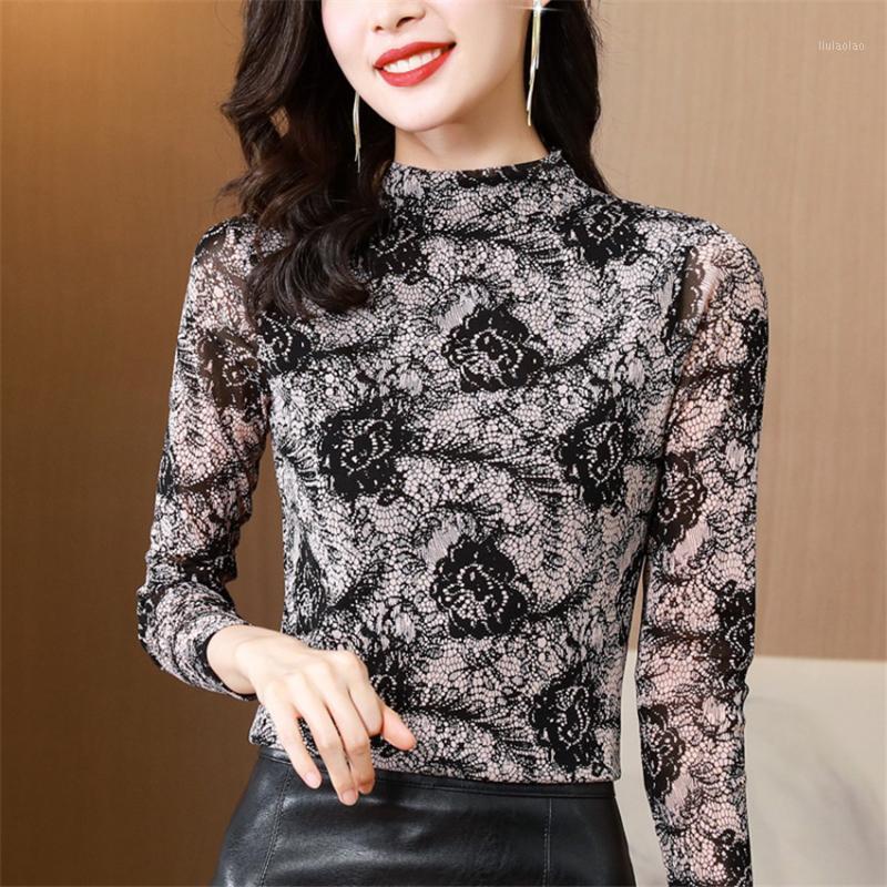 

Women' Blouses & Shirts Vintage Blouse Mesh Shirt High Neck Autumn Winter Long Sleeve Undershirt Womens Tops And Korean Fashion Blusa Femin, Color 2