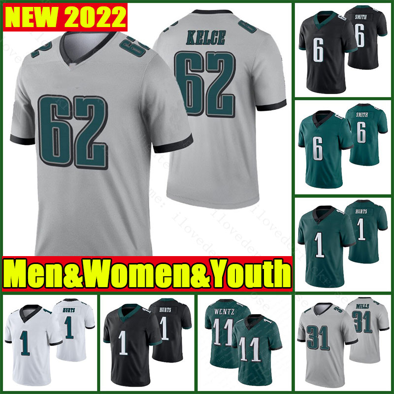 11 AJ Brown 99 Davis 6 DeVonta Smith Custom Football Jerseys 1 Jalen Hurts 26 Miles Sanders 62 Jason Kelce 2 Darius Slay Jr Reagor Brian Dawkins