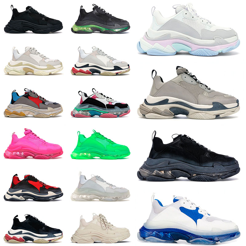 

2022 New Arrival Triple S Casual Shoes Mens Womens Designer Sports Sneakers Beige Clear Sole Black Green Crystal Pink White Rainbow Flat Trainers, A18 36-45