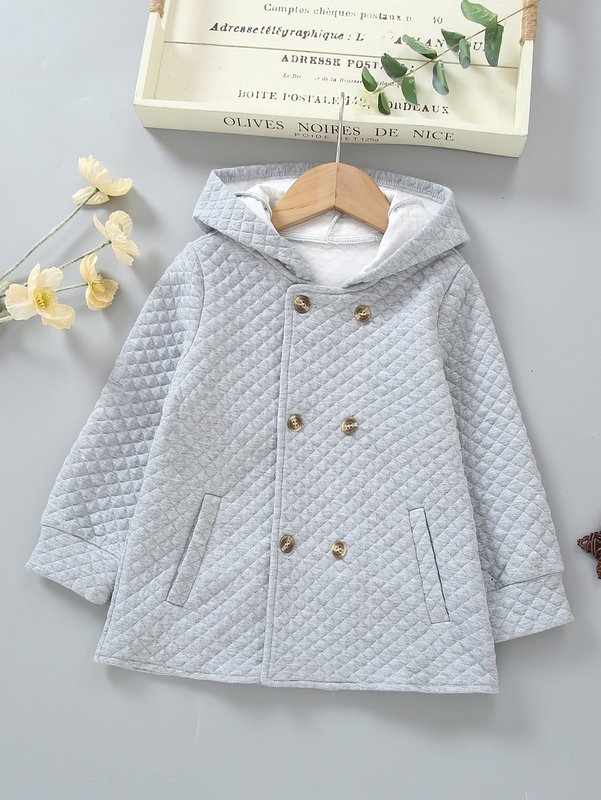 

Toddler Boys Slant Pockets Double Breasted Quilted Hooded Coat SHE, Light grey