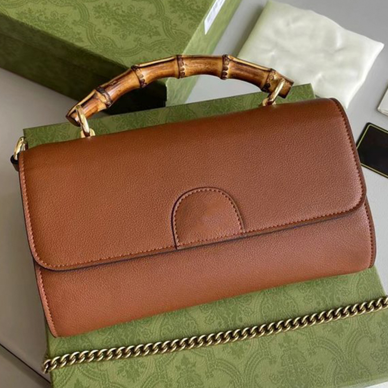 

Designer Fashion Leather Shoulder Bag Bamboo Handle Hardware Chain Ladies New Multifunctional HandbagCrossbody Mini Wallet, Green