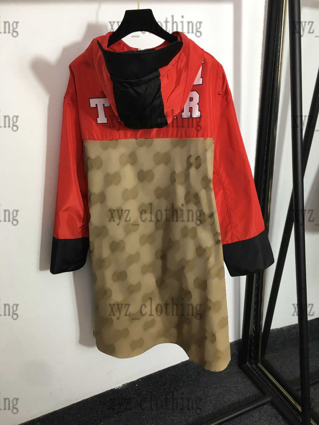 

womens red long splicing jackets 2022fw autumn reversible Lightweight outwear Classic Double g Print Hooded Trench Coat Open mold custom hardware fabric jacket