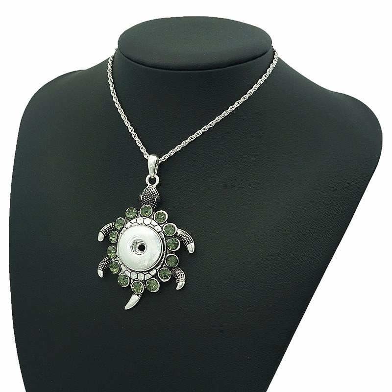 

Pendant Necklaces DJ0168 Fashion Charming Gray Rhinestone Tortoise Snap Necklace 60cm Fit DIY 18MM Buttons Wholesale