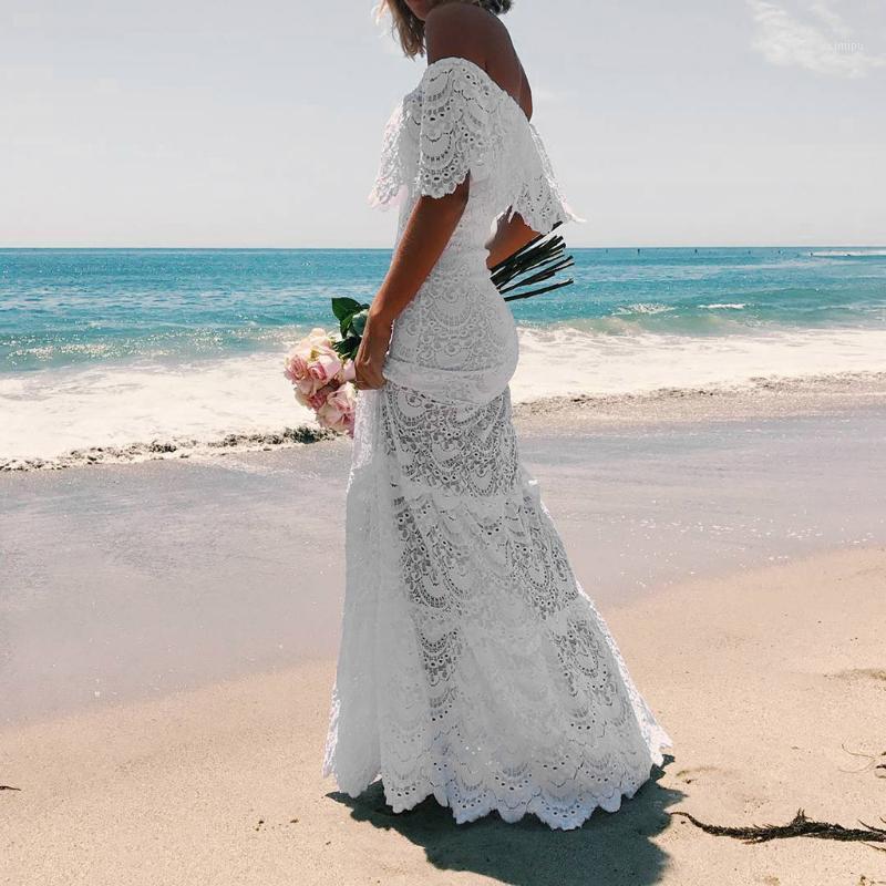 

Flower Lace Dress Women Sling Cross Wedding Beach Elegant Party Evening Slim Hollow Summer Dresses Femme Robe Casual, White