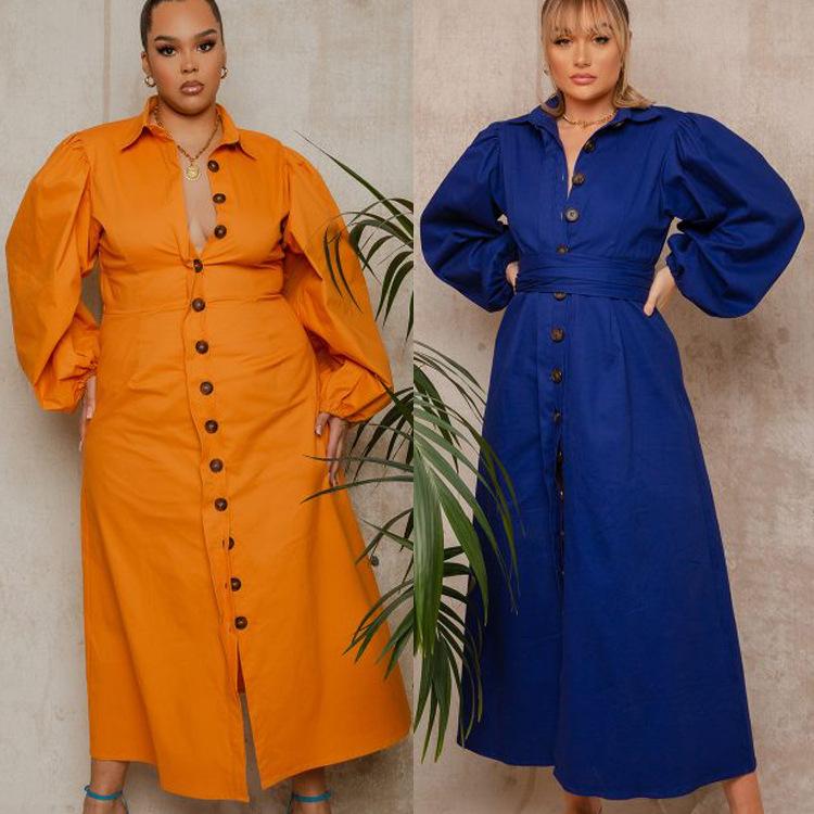 

Plus Size Dresses ChocoMisty-LadyPlus Plus-size -sleeve Solid Color Buttons Maxi DressPlus PlusPlus, Orange