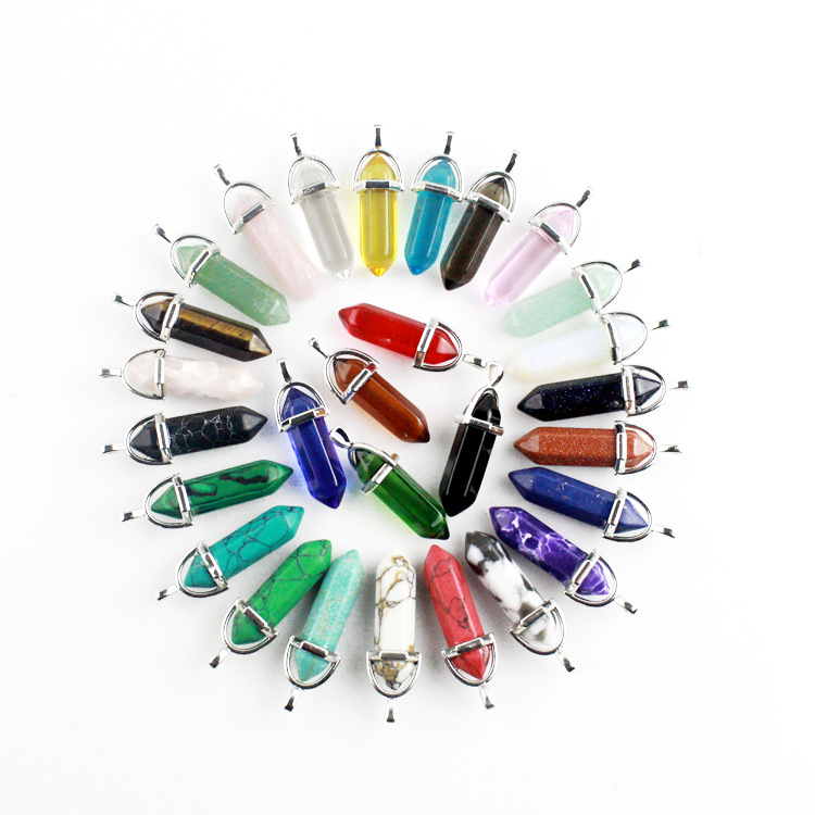 

European and American fashion jewelry crystal hexagonal column pendant natural stone double pointed columns necklace quartz Point Pendant Inventory Wholesale