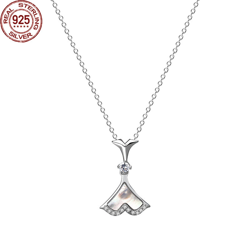 

S925 Sterling Silver Zircon Skirt Necklace Daily Simple Jewelry Female Western