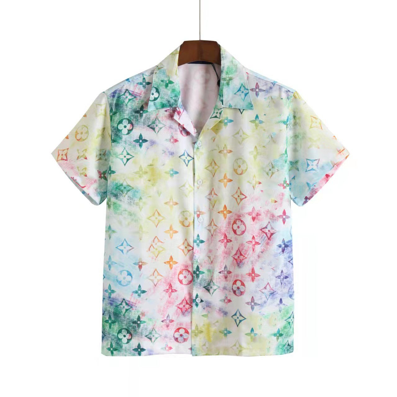 France men printed shirts designer White jacquard letters blue camouflage paris clothes Short sleeve mens shirt Vacation casual shirt#M-3XL18-image-760420565