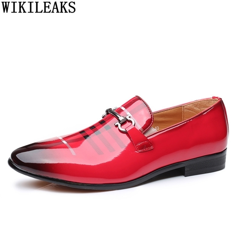 

Patent Leather Dress Shoes for Men Loafers Oxd Office Formal Slip on Business Suit Wedding 220812, Red
