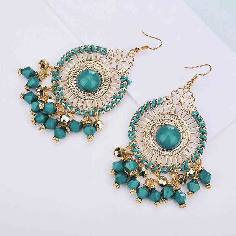 

HYDE Indian Jewelry Boho Earrings Black Red Enamel Beads Rhinestone exaggerated disc tassel Drop earrings pendientes L220615
