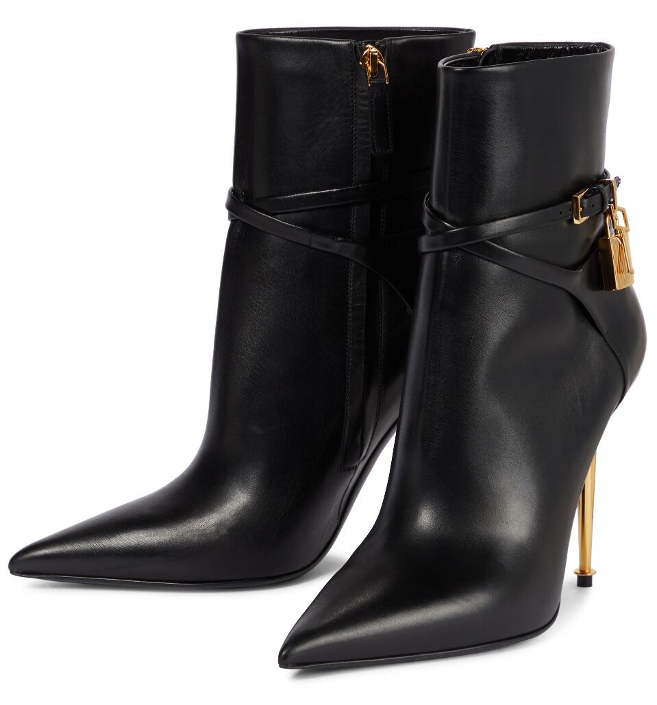 

Winter Fashion Padlock Leather Ankle Boots Women Luxury Designer Lock-and-key Booty Sexy High Heels Famous Brands Lady Booties Party Dress EU35-43