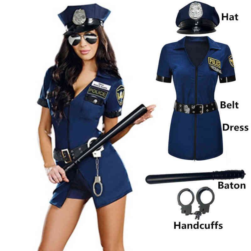 

S-XXXL Black Blue Sexy Cop Officer Outfit Uniform Police Woman Come Suit For Adult Women Halloween Cosplay Police Fancy Dress L220609, Black a