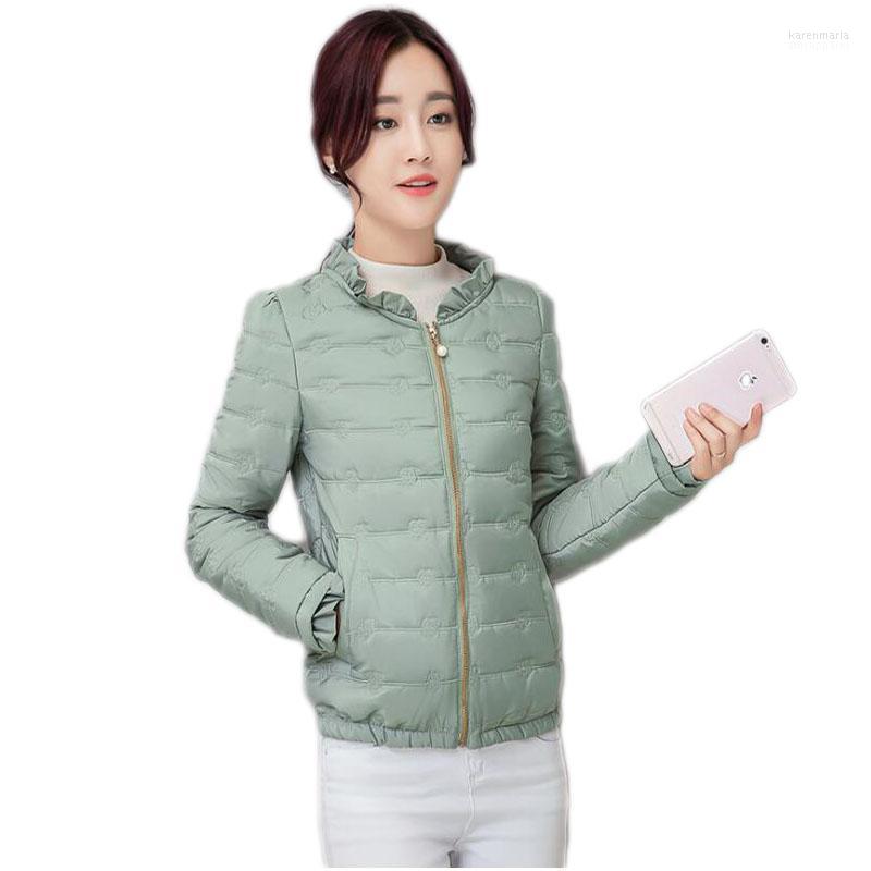 

Women Winter Coat Jacket Short Style Embroidered Slim Female Cotton Light Cotton-padded A067 Kare22, Pink