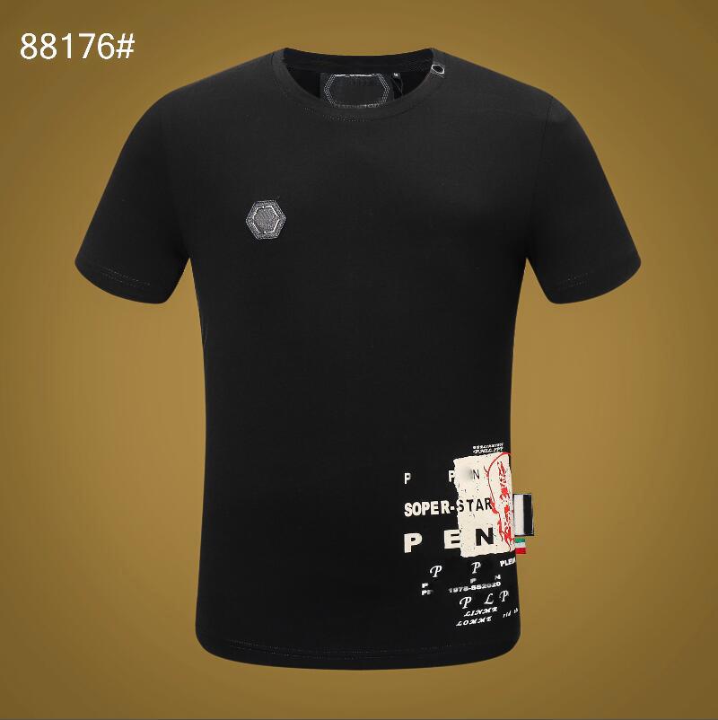 

PP Fashion Men's Designer slim fit T-shirt Summer rhinestone Casual Round Neck shirt tee Skulls Print Streetwear collar Polos M-xxxL sP88176, Black