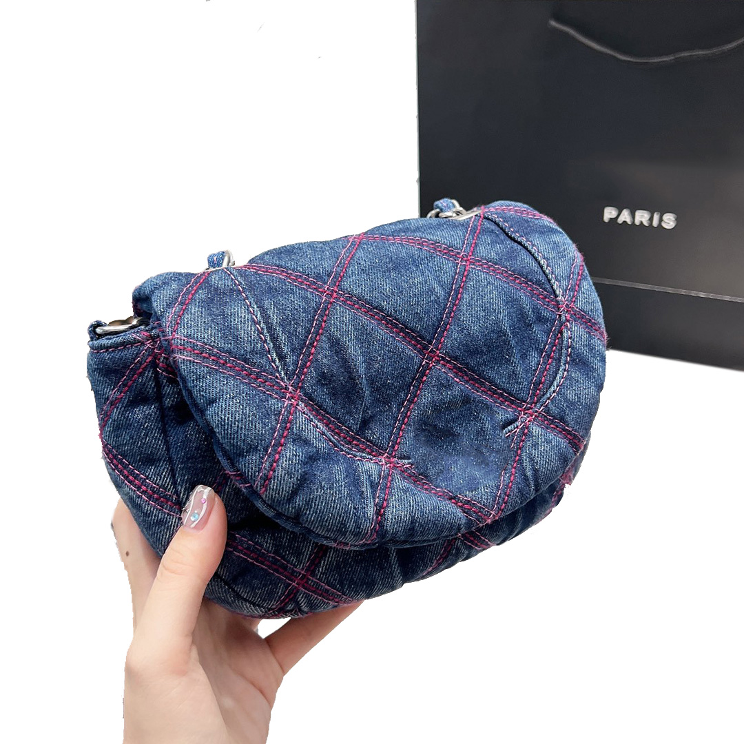 

Classic Flap Mini Shoulder Bags Top Quality Denim Diamond Lattice Handbags France Brand Women Silver Metal Hardware Crossbody Bag Designer Bag Coin Purse 18CM, Blue