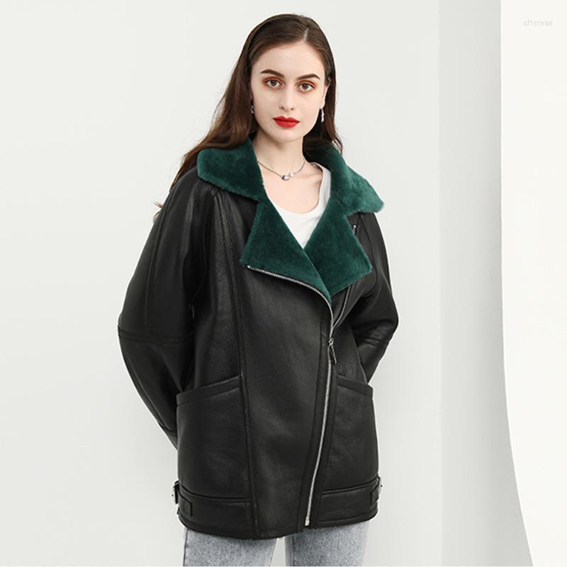 

Women's Fur & Faux 2022 Women Winter Thicken Black Sheepskin Jacket Fashion Good Quality Slim Real ClothingWomen's