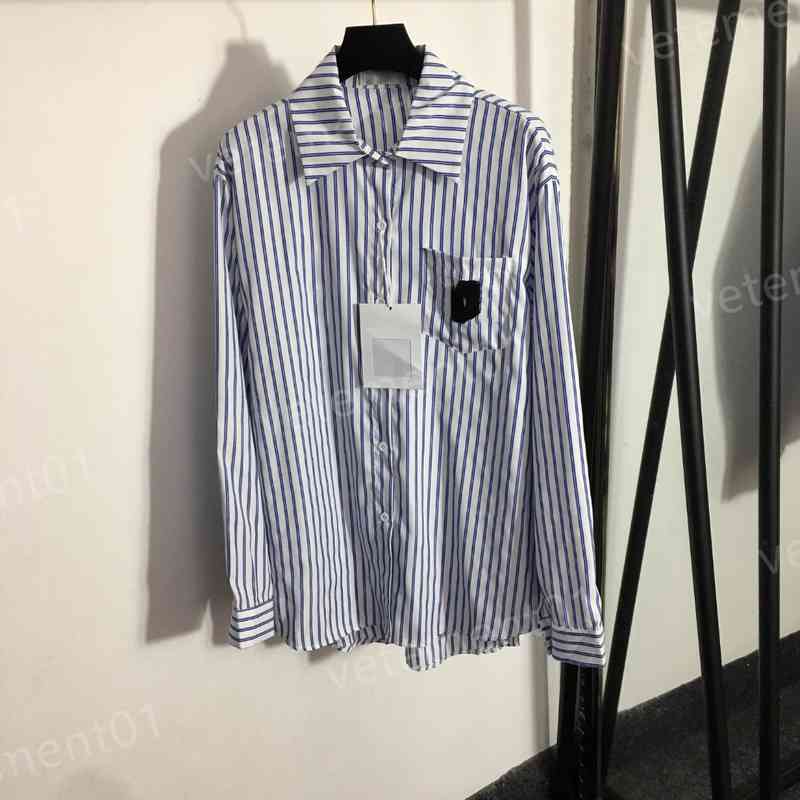 

Womens Blouses Shirts Tops High Quality Logo-embroidered Pocket Versatile Striped Shirt Fashion Brand Luxury Designer Blouses 0912, 18