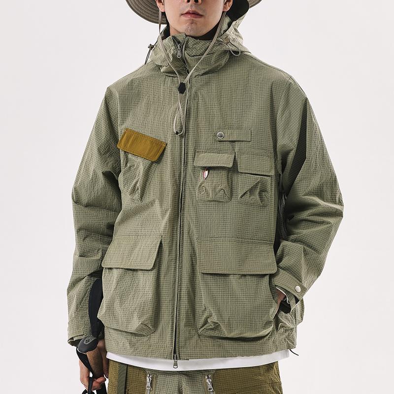 

Men' Jackets 22SS Urban Outdoor Fashion Mult Pockets Lightweight Jacket Nylon Water Repellent Japanese Style Old School Street WearMen, Black