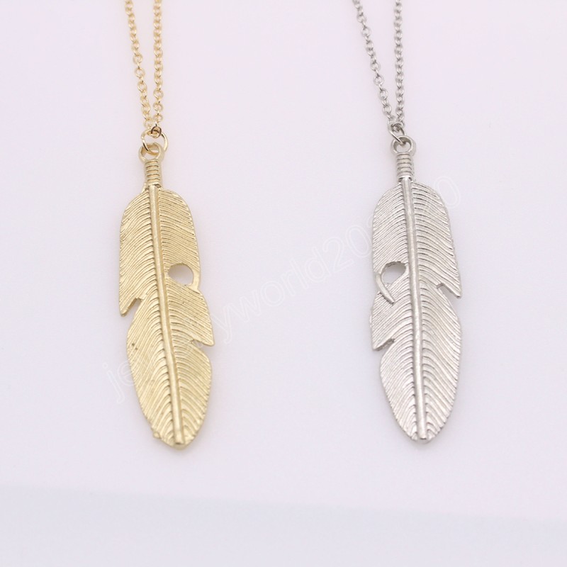 Fashion Choker Feather Pendant Chain Necklaces Long Sweater Chain Statement Jewelry Necklace For Women