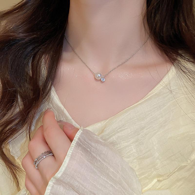 

Chokers Simple Mermaid Ji Pearl Zircon Necklace INS Wind Clavicle Chain Fashion Cool Ethos